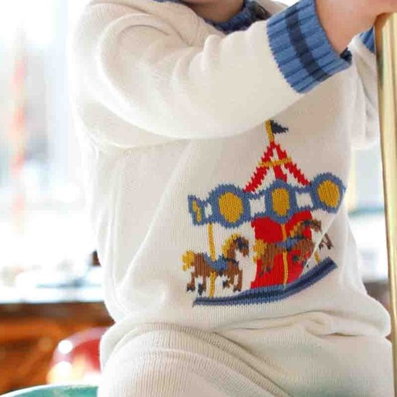 CLASSIC PREP Reese Carousel Intarsia Sweater Romper Set &  Stroller Blanket NWT - Picture 4 of 10